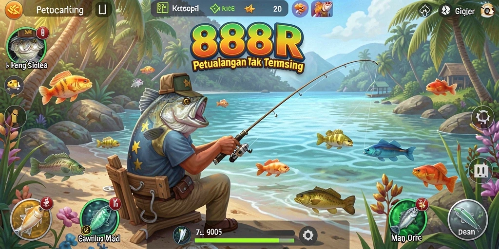 Tampilan gameplay seru dari 888R dengan aksi memancing yang mendebarkan.
