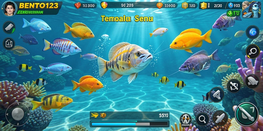 Screenshot gameplay menarik dari BENTO123 saat menangkap ikan.
