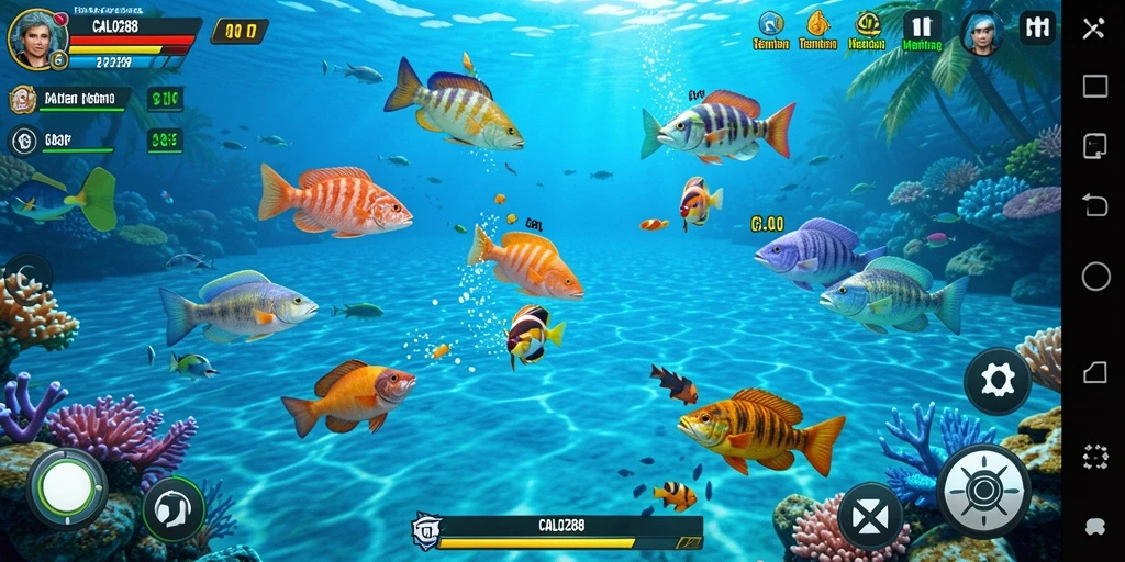Screenshot utama menunjukkan aksi menembak ikan yang menegangkan dalam CALO288.