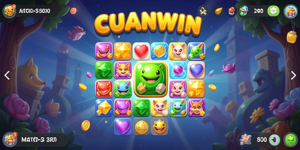 Tampilan seru gameplay CUANWIN dengan tantangan Match-3.
