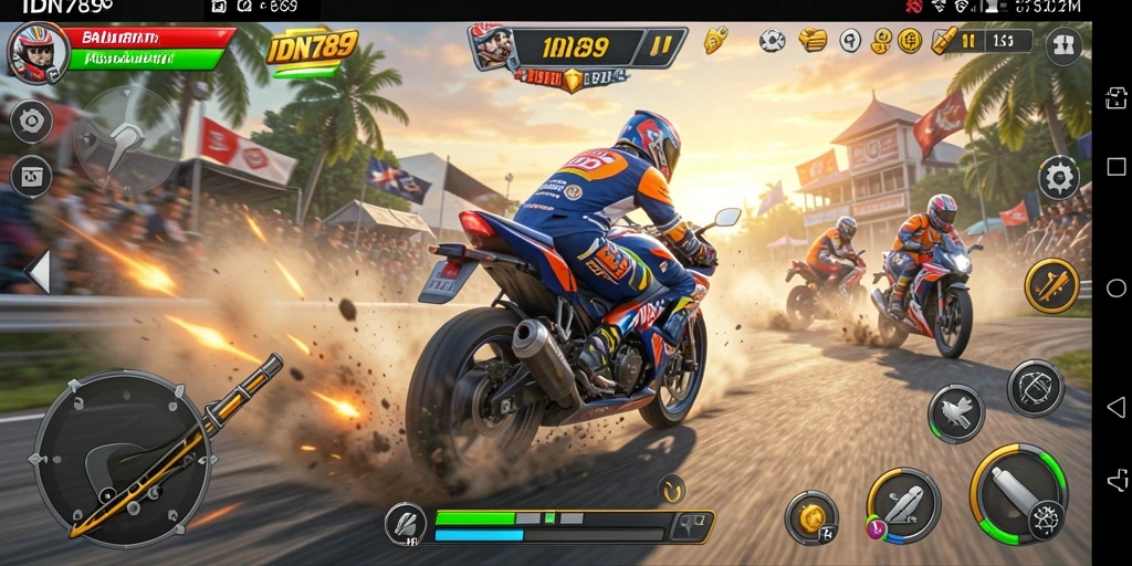 Screenshot gameplay IDN789 yang penuh aksi balapan motor.