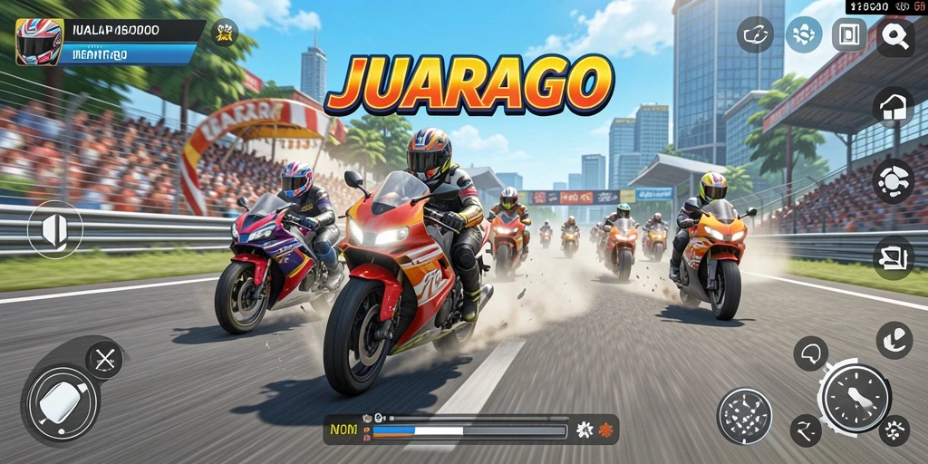 Tangkapan layar JUARAGO menampilkan aksi balap motor yang mendebarkan.