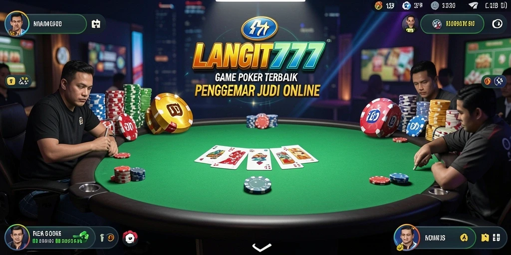 Screenshot gameplay LANGIT777 menampilkan suasana permainan Poker yang seru.