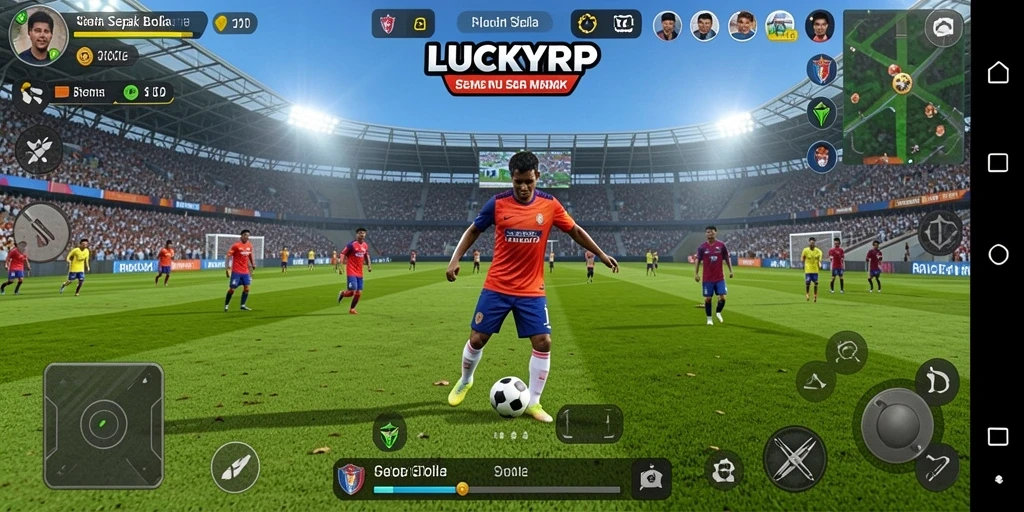 Tampilan gameplay LUCKYRP dengan aksi seru di lapangan sepak bola.