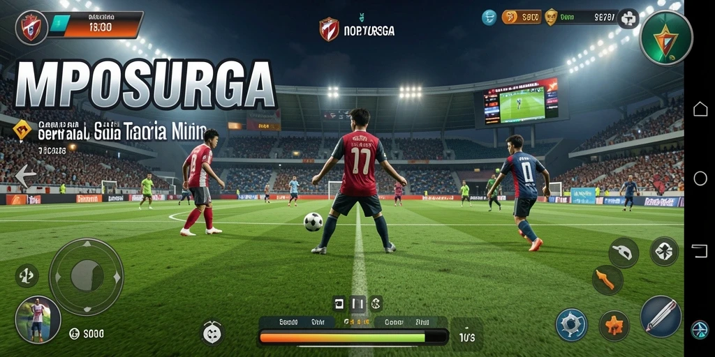 Tampilan gameplay sepak bola yang menegangkan dan realistis.