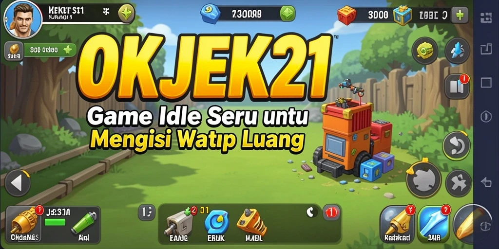 Tangkapan layar permainan <strong>OKJEK21</strong> menampilkan aktivitas pengemudi ojek yang sibuk.