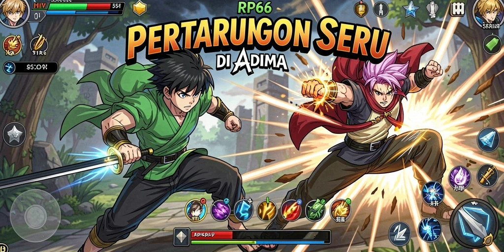 Screenshot menampilkan aksi pertarungan seru dengan karakter Anime.