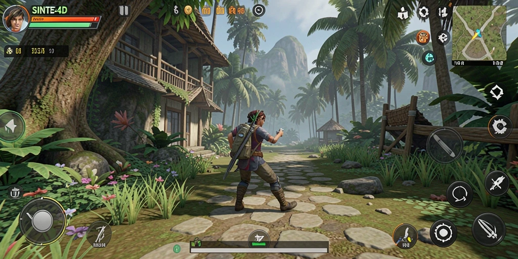 Tampilan screenshot dari gameplay SINTE4D yang menunjukkan desain 3D.