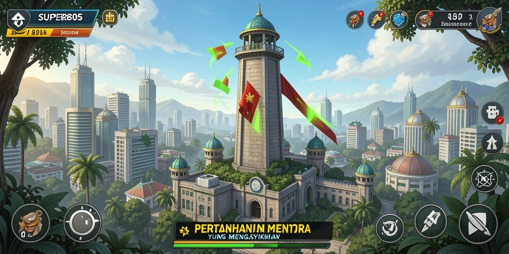 Tampilan gameplay SUPER805 yang menarik dengan strategi Tower Defense.