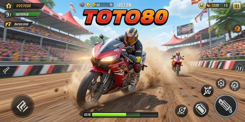 Tampilan gameplay TOTO80 yang mendebarkan dengan balapan motor yang seru.