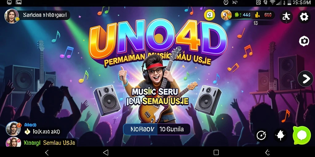 Tampilan gameplay UNO4D yang menarik dengan berbagai alat musik.
